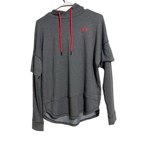 Under Armour Women Featherweight Fleece 2-in-1 Hoodie, Grey/Red, size M